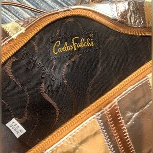 Carlos Falchi Vintage 1980’s Metallic Leather Patchwork Crossbody Bag Gold